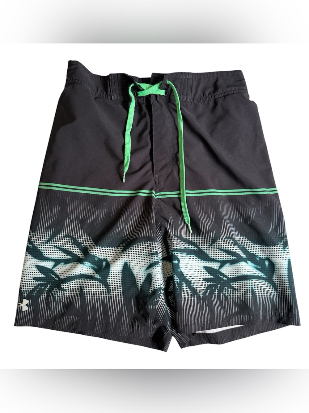 Under Armour Black Swim Trunks‎ with Green Drawcord and Teal Print